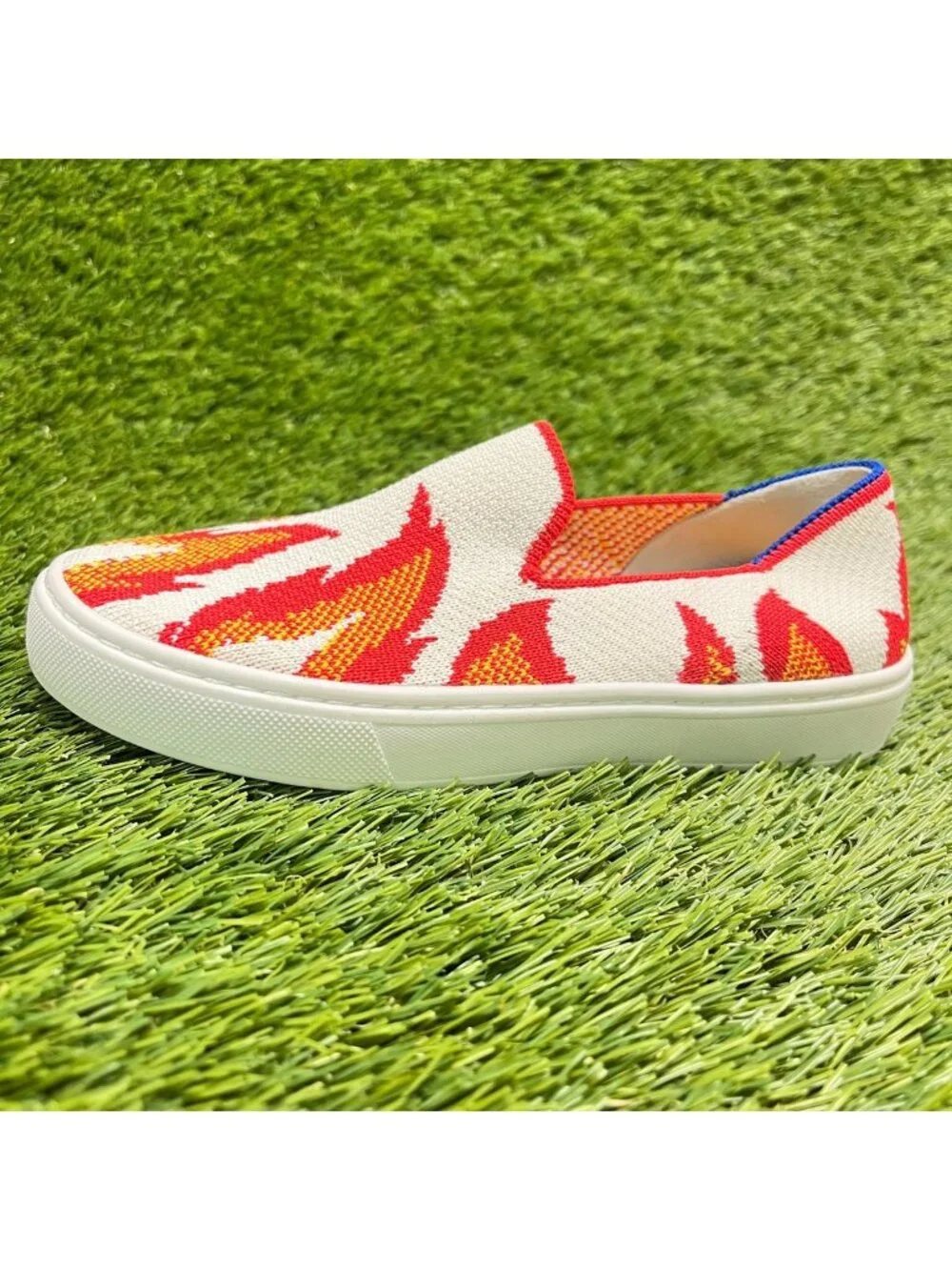 Rothy's The Kids Flame Fire Boys Size 13C White Red Casual Slip On Flats Shoes